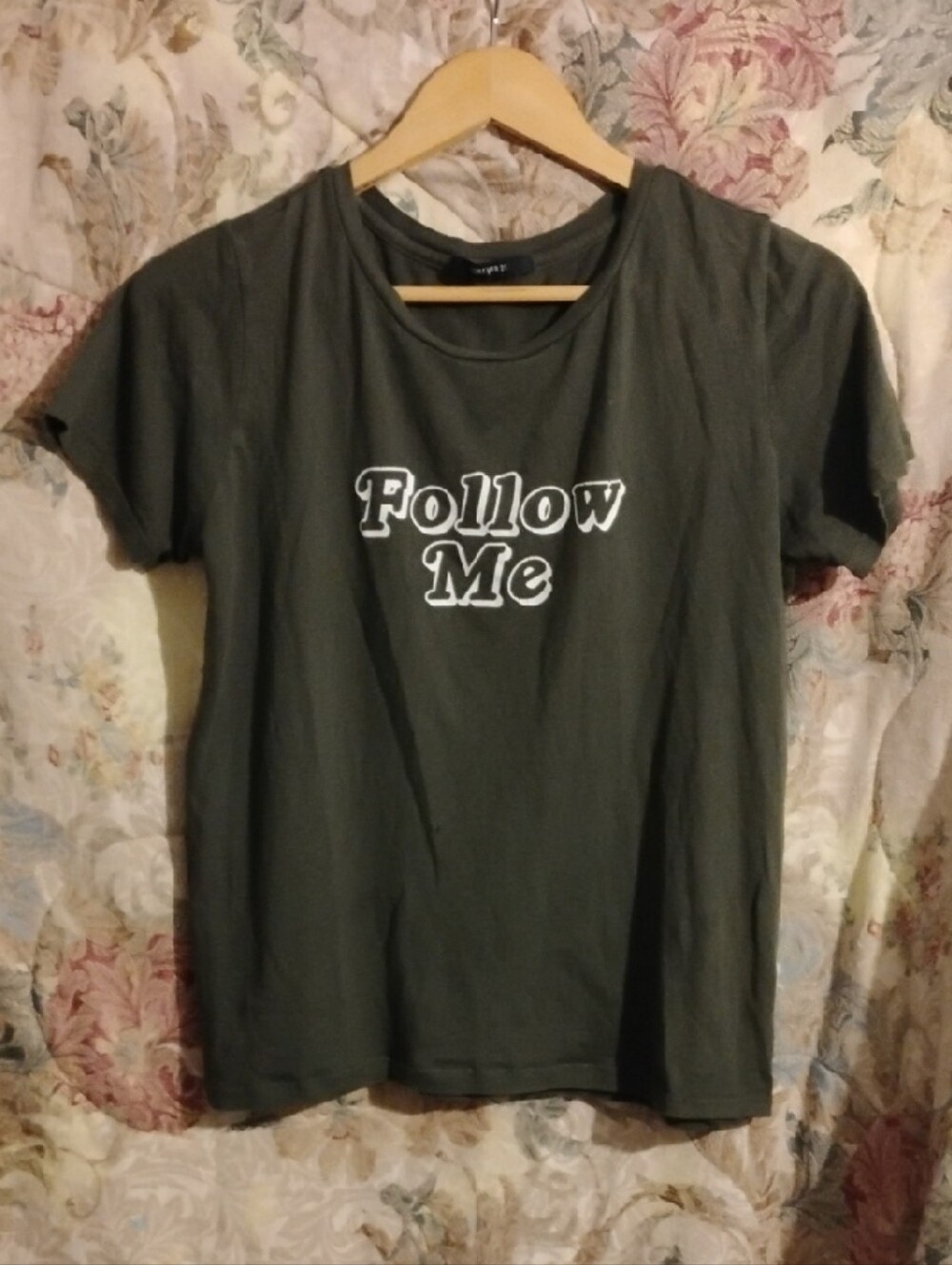 Forever 21 Olive Green "Follow Me" Graphic Tee